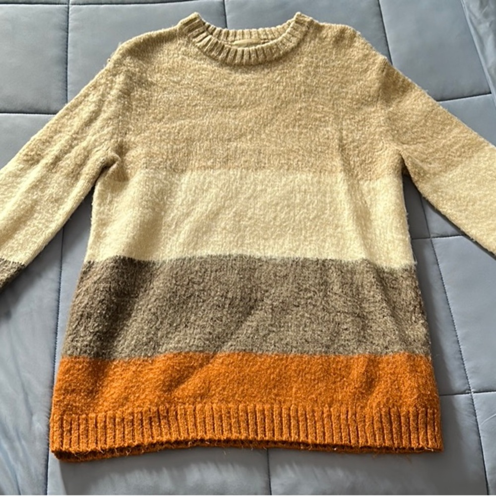Cozy Colorblock Sweater in Cream, Gray, and Orange